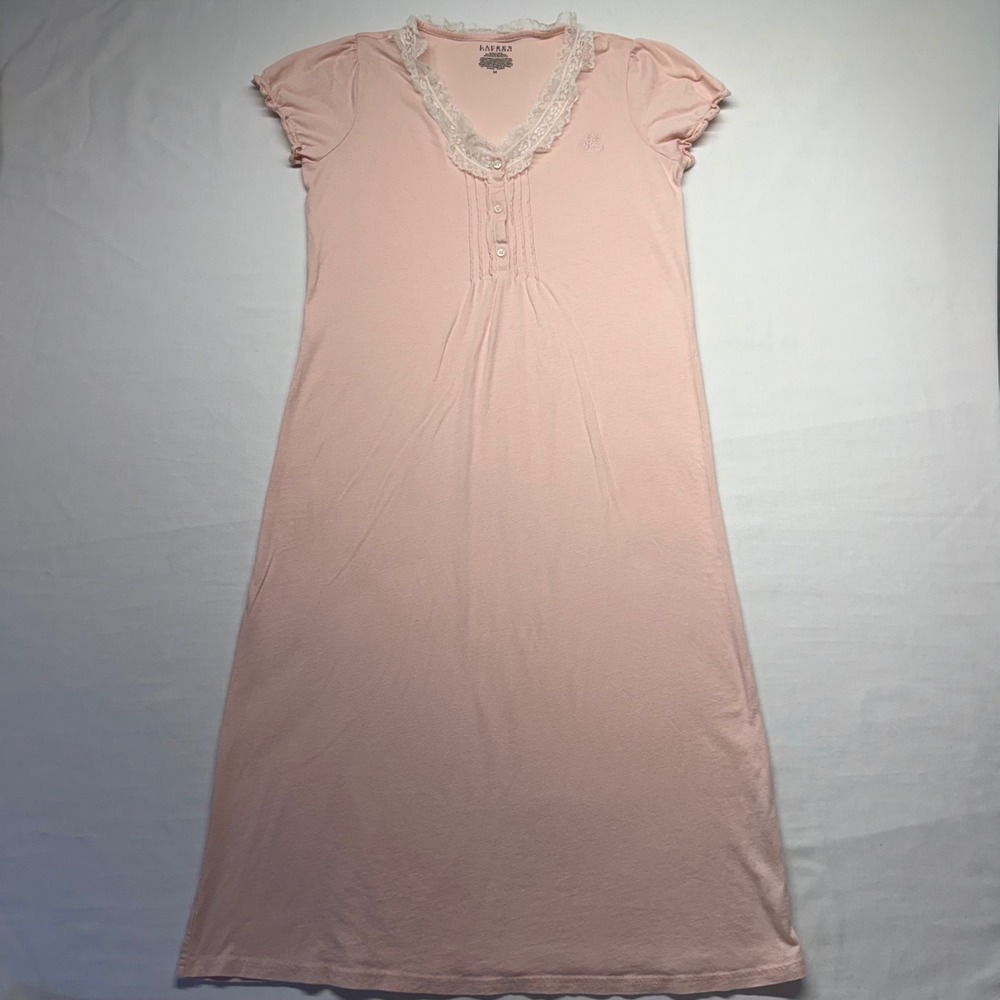 Lauren Ralph Lauren Pink Lace‎ Trim Nightgown Sleep Dress Medium Soft Modal